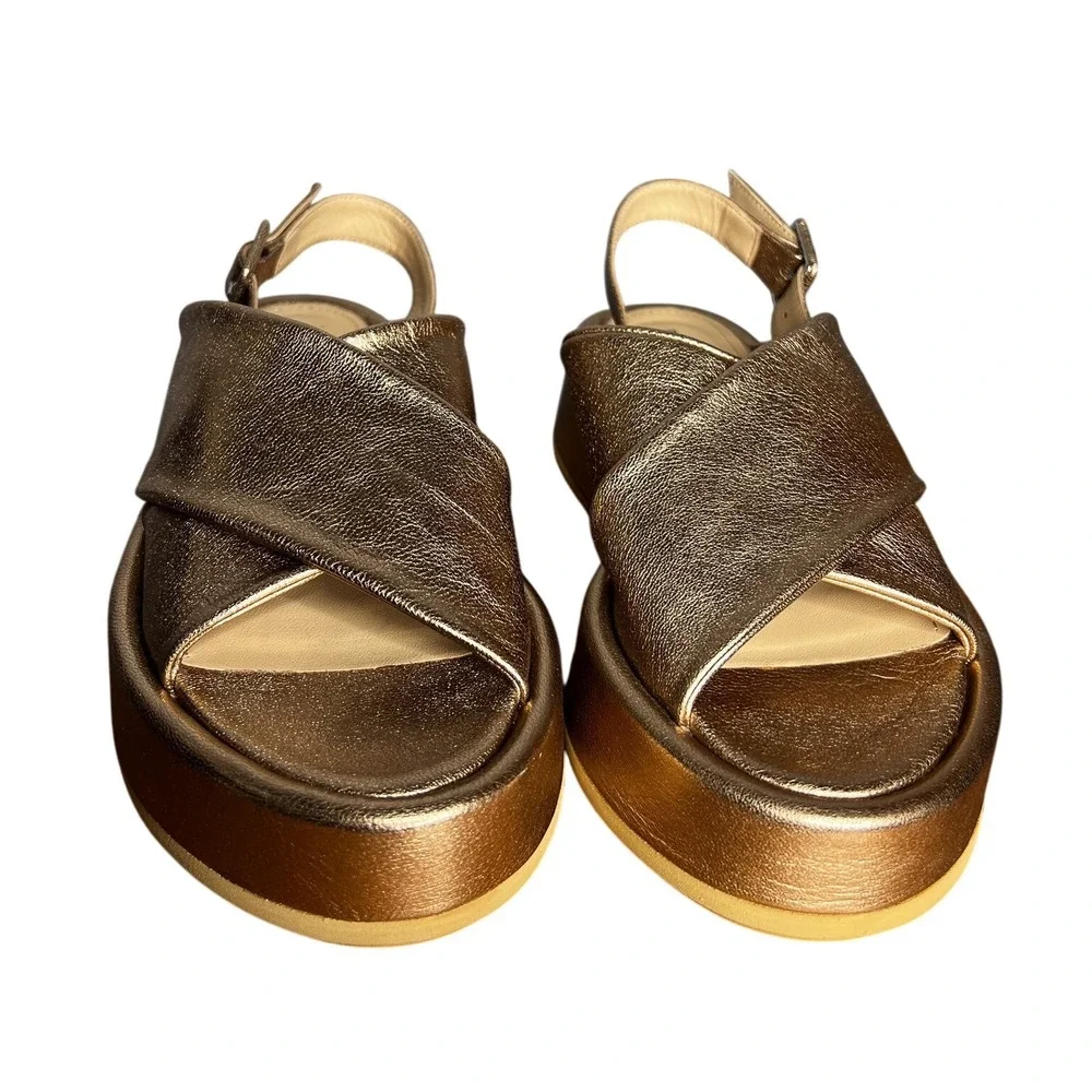 Paloma Barcelo Free People Sima Slingback Sandal Gold Leather Flatform Size 7.5 - Picture 5 of 13